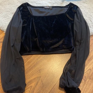 Sammets topp - Svart croppad sammets topp med mesh ärmar Använd en gång 