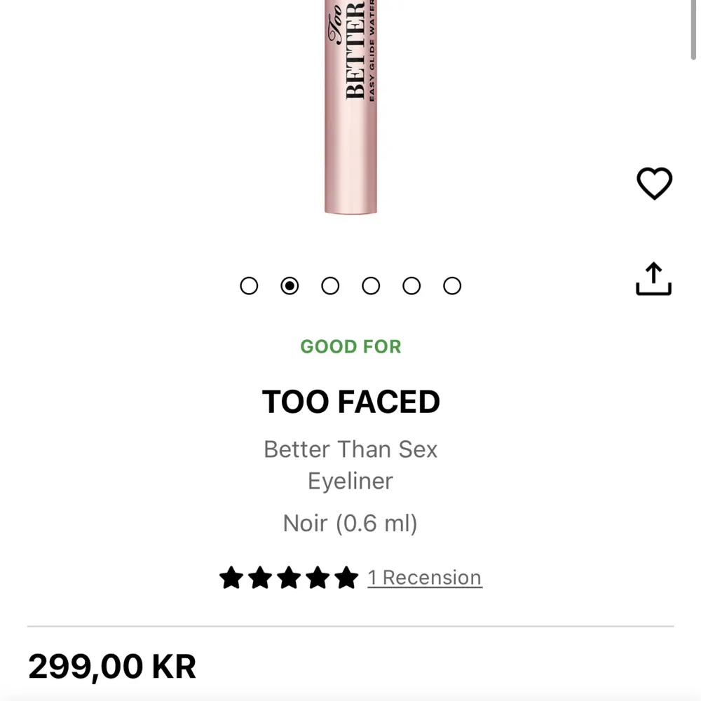 Better than sex eyeliner från Too Faced, enbart testad. Frakt 15kr.. Övrigt.