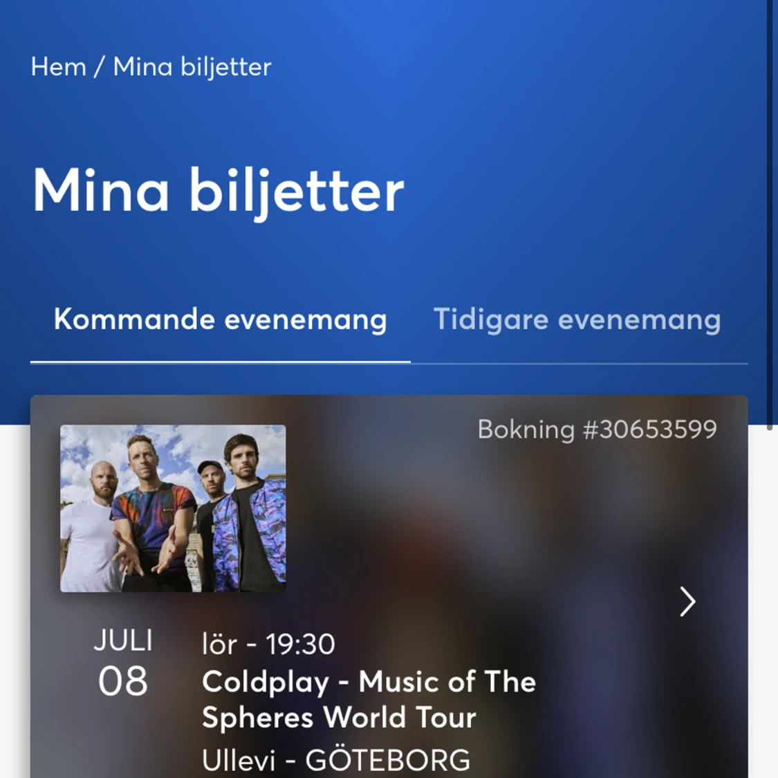 2x Coldplay biljetter, sittplatser, 8 juli - 91