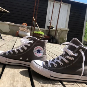 Converse - Populära Converse i färgen charcoal (brun/grå) strl 37 (passar mig som har strl 38 i längden de va dock lite för smala för mig med lite bredare fötter)! Använda 2 gånger sen jag köpte dem, orginallåda ingår! Ser nya ut. Nypris 750kr mitt pris 450kr☺️