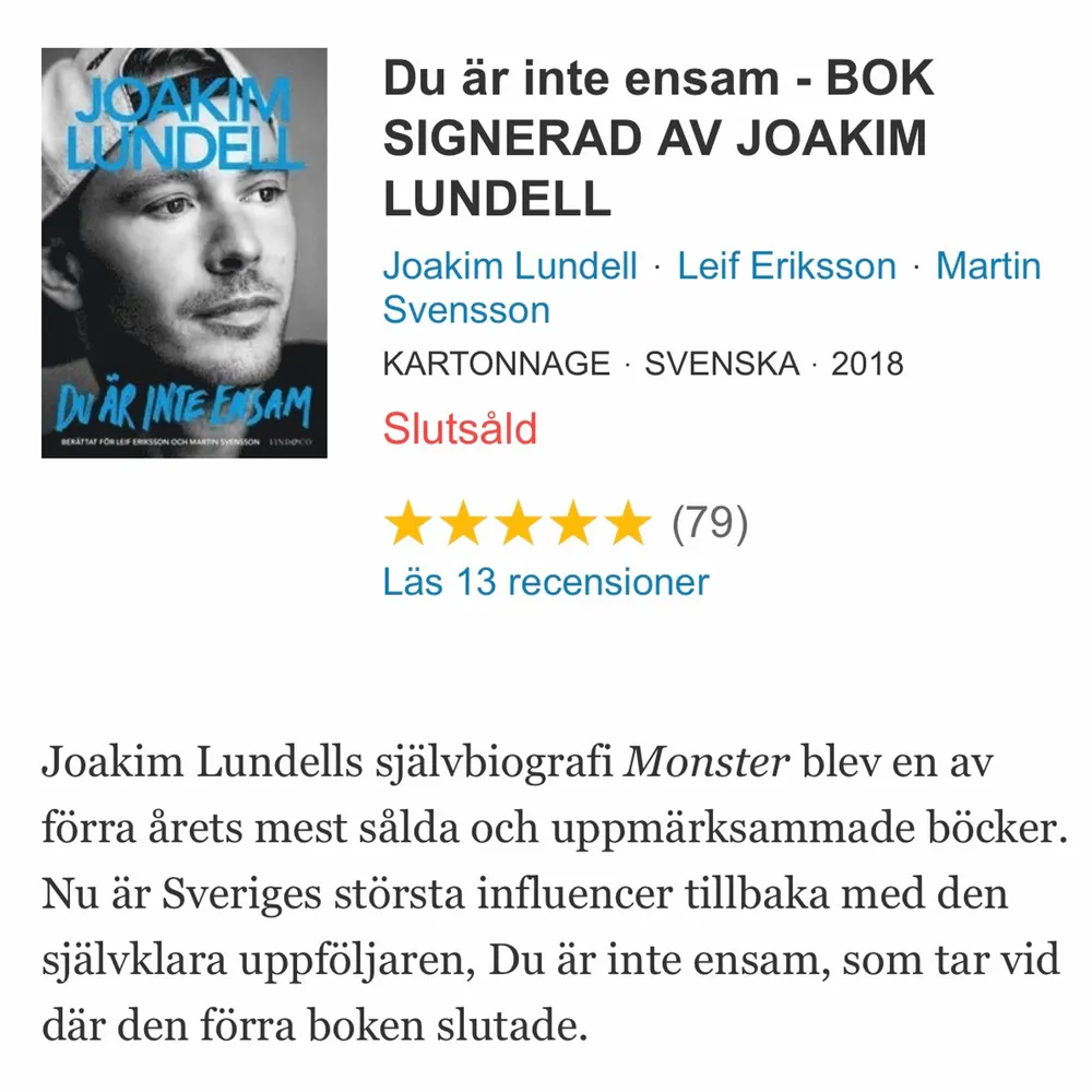 Oläst Joakim Lundell bok och inga skador på. . Övrigt.
