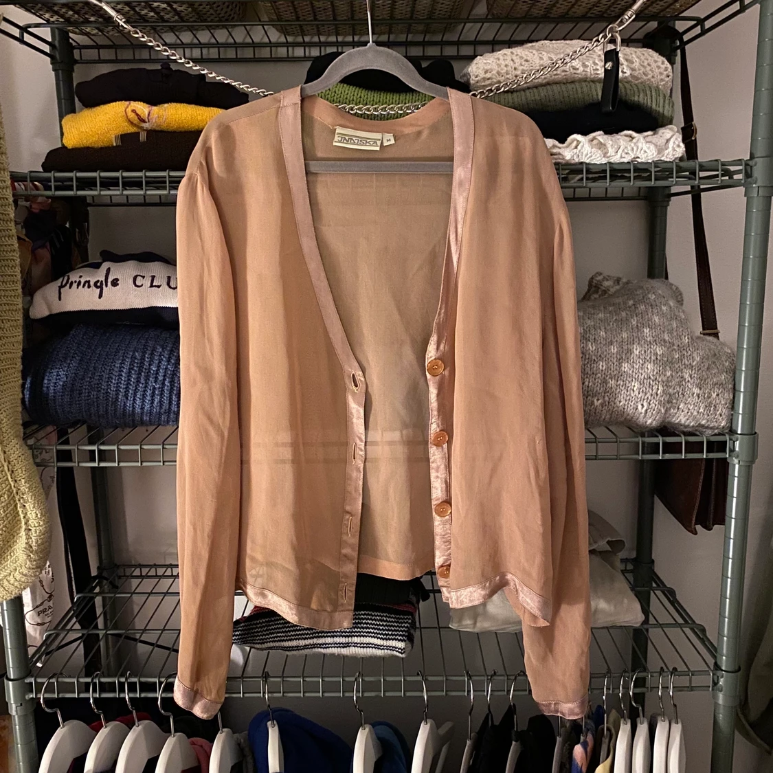 Jättesnygg beige mesh kofta - 90