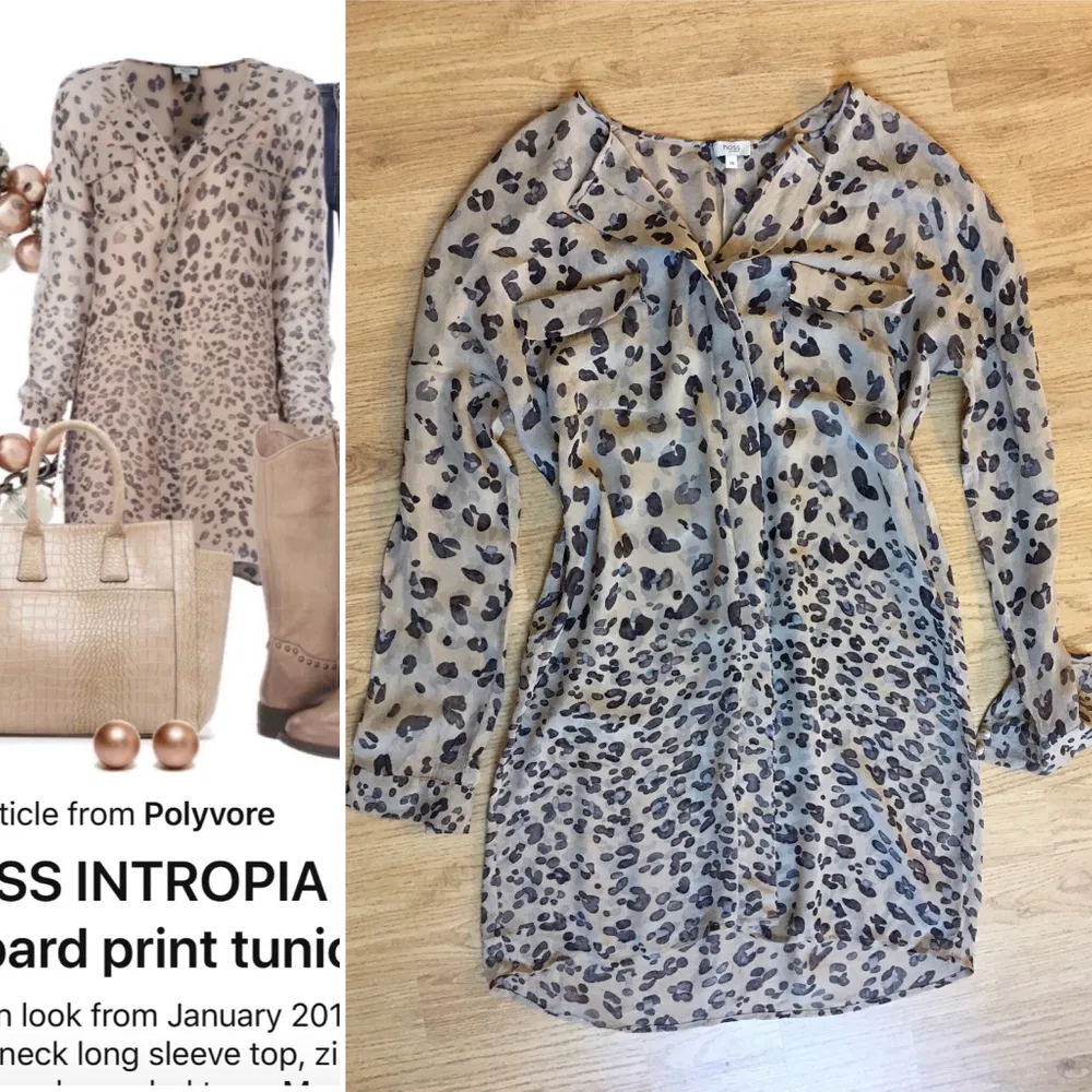 Sidenklänning från Hoss Spanien. Mycket vacker sofistikerad leopard mönster i nattblindhet och brunsvart. Strl S, fint skick.. Klänningar.