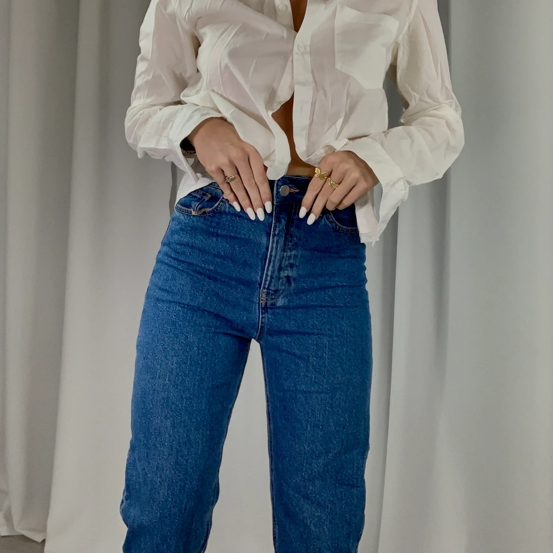 Mörkblå Mom Jeans - 90