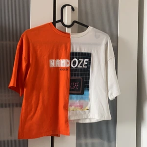 Shein - En fin t-shirt halva vit halva orange, halva croppad. Köppt på Shein. Passar 11-12 åring.