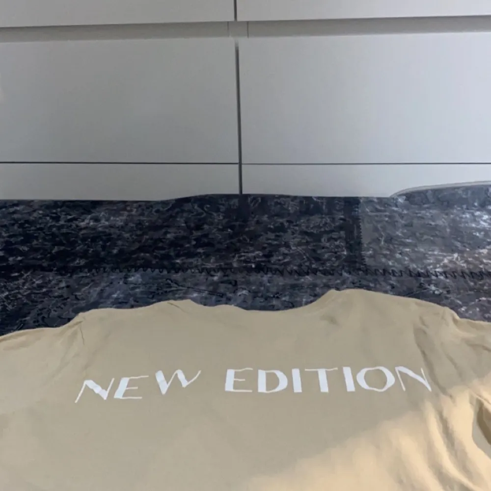 Säljer denna begiea t-shirten från boohoo, aldrig använd. Jättesnygga med vit text ”new edition” på ryggen🤍😍. T-shirts.