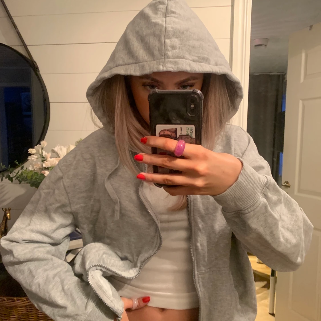 Grå zip hoodie - 90