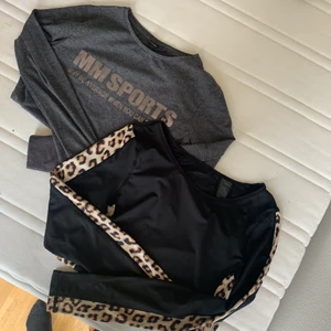Träningströja - Långärmade träningströjor. 1: Mörkgrå från MM sports, strl XS (stor i storleken). 2: Svart med leopard detaljer på ärmarna från stronger, strl M (liten i storlek). Båda tröjorna motsvarar enligt mig storlek S. Säljs för 50kr/st, paketpris är 80kr. Frakt tillkommer!