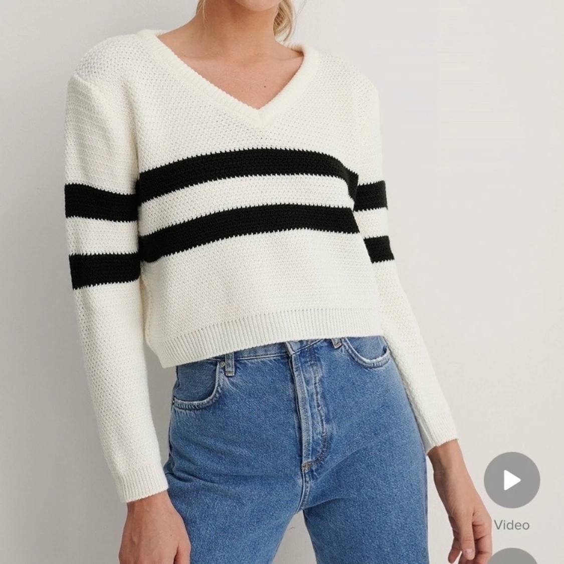 Jättefin stickad randig tröja - 90