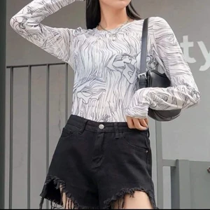 Ubrugt mesh bluse med print s - Ubrugt 