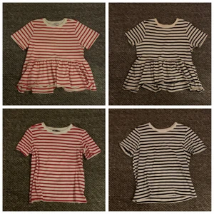 Randiga tröjor - ENDAST DEN SVARTA MED VOLANG KVAR!!!⭕️Jag säljer min randiga tröjor. Dem vanliga kan man köpa för 45kr styck och de med volang kan man köpa för 95kr styck. Köp alla för 265kr. Alla är slutsålda och är från zara. Storlek S. Pris kan diskuteras och det blir billigare om man köper fler. Jag kan både frakta och mötas i Odenplan :)