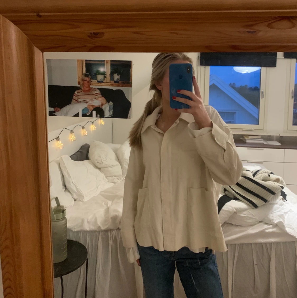 Beige/vit jacka i linne - 91