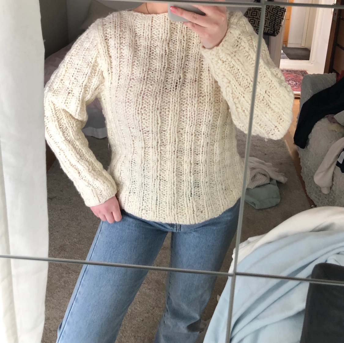 Vit stickad tröja  - 90