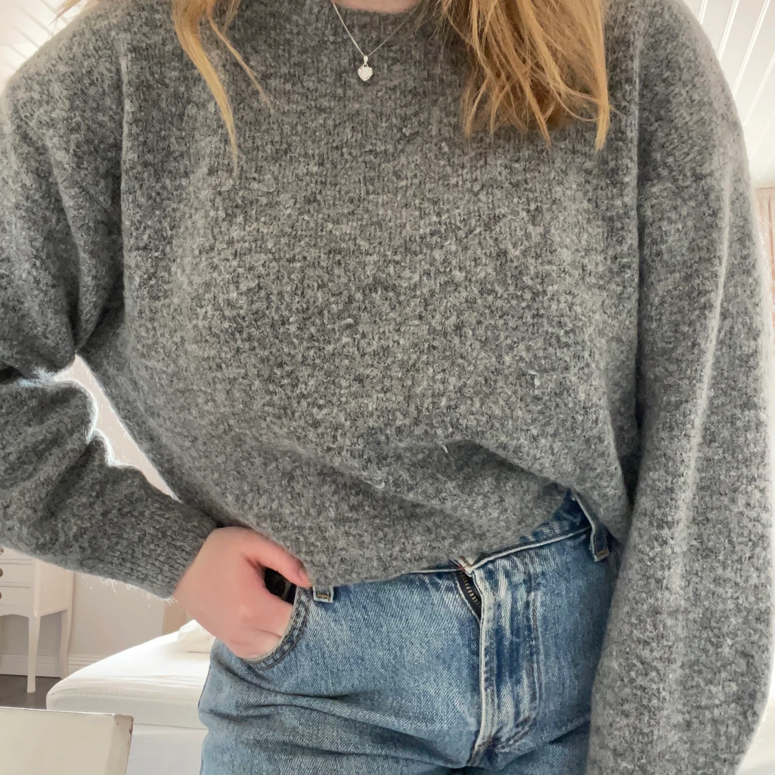 Grå stickad tröja - 90