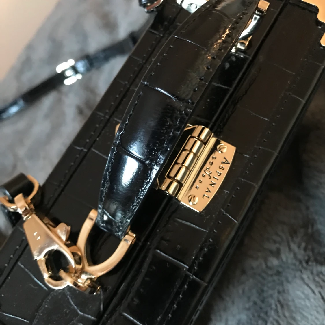 Aspinal of London black croc leather trunk - 90