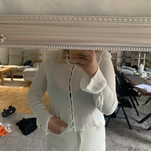 Skjorta från H&M - Supersöt skjorta köpt på hm. Litet mellanrum mellan tyget när knapparna sitter och knyten vid slutet av ärmarna. Materialet är väldigt genomskinligt