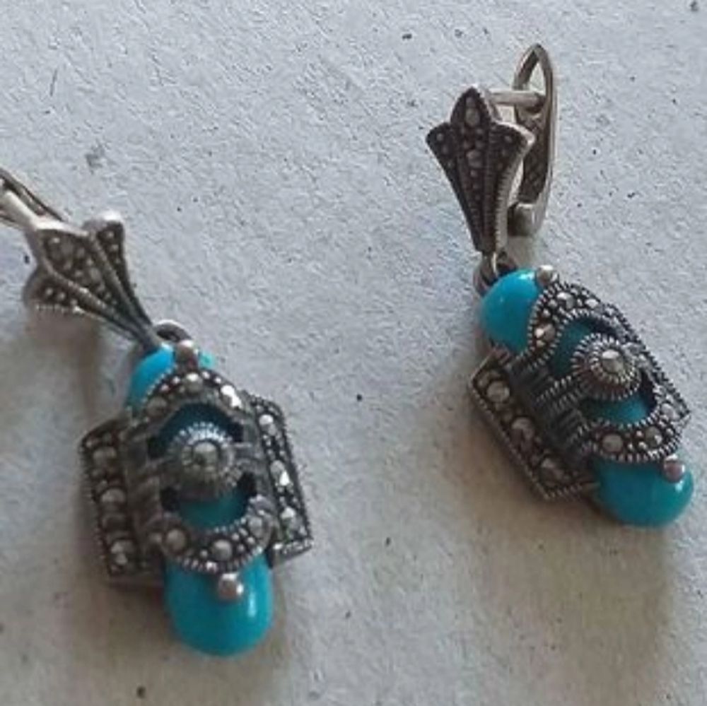 Äkta vintage ädelstenar persian turkos 925 silver sterling örhängen  . Accessoarer.