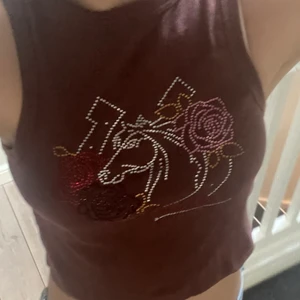 Brun tank top - Jättesnygg brun tank top från Urban Outfitters med rhinestone mönster på. Supertrendig men tyvärr kommer inte till användning. Har bara används en gång och är in nystick❗️. Skriv om ni vill ha fler bilder!💕