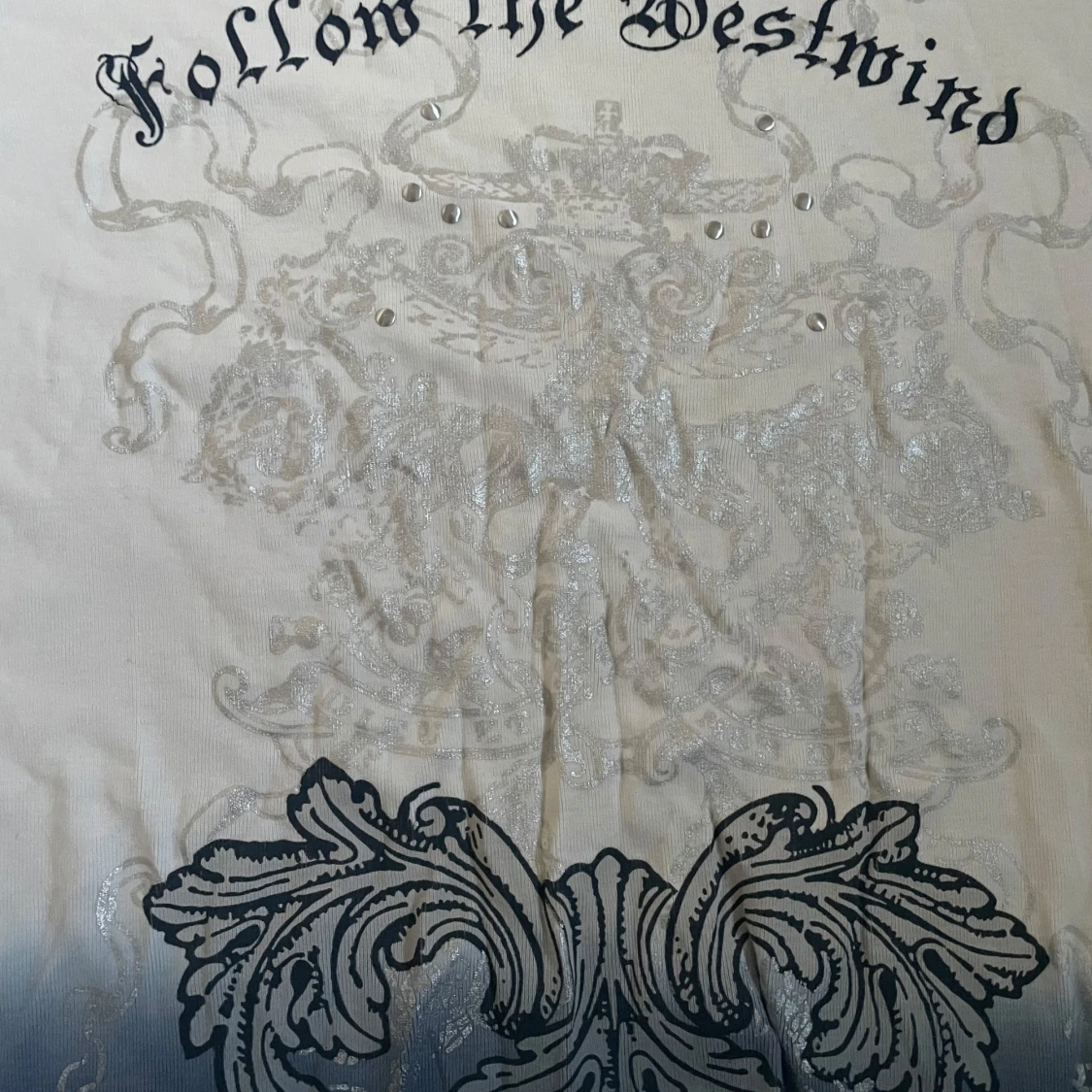 Vit och blå långärmad topp med snörning och tryck - 2