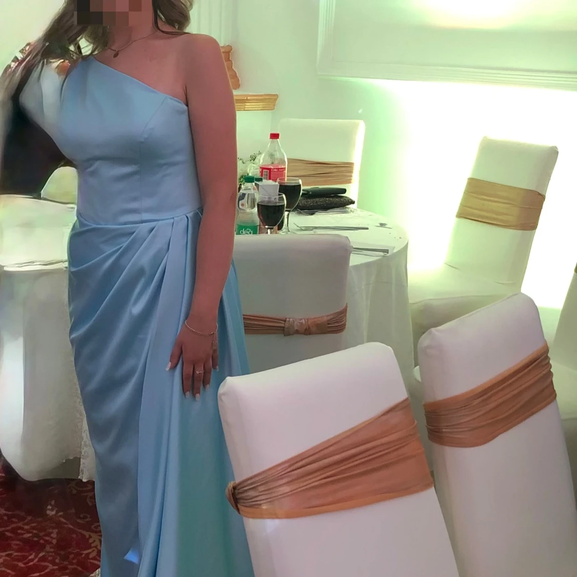 Ljusblå axelbandslös långklänning - 1