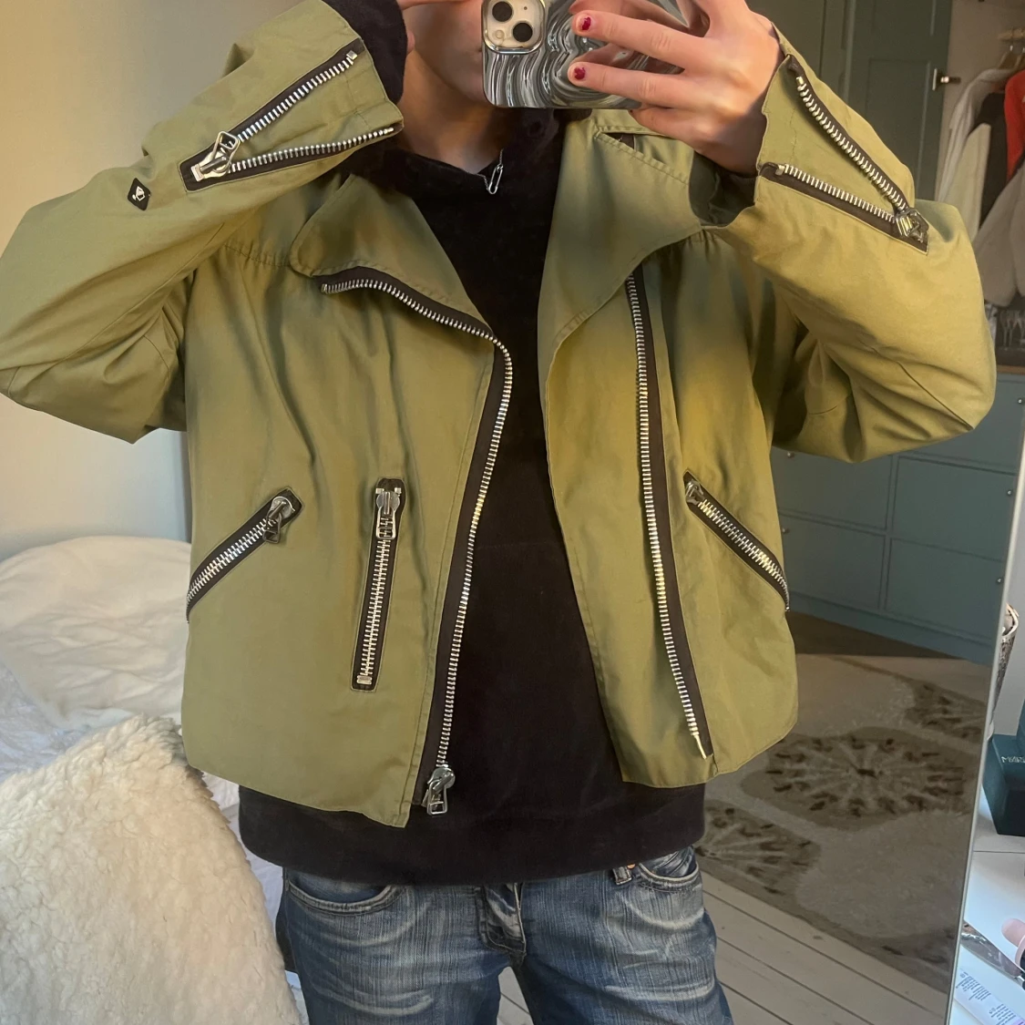 Olivgrön bomberjacka med dragkedjor - 3