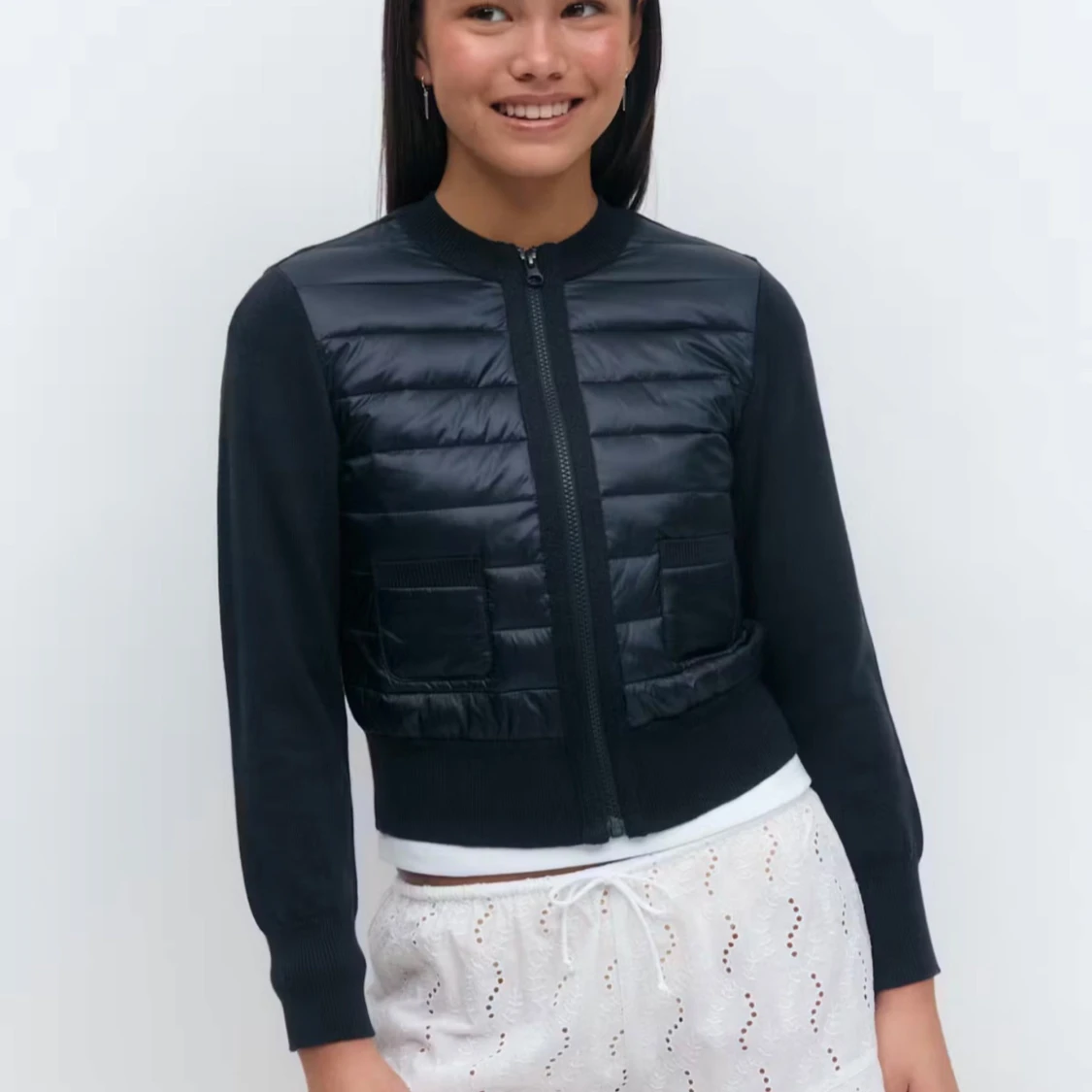 Mörkblå quiltad cardigan jacka - 1