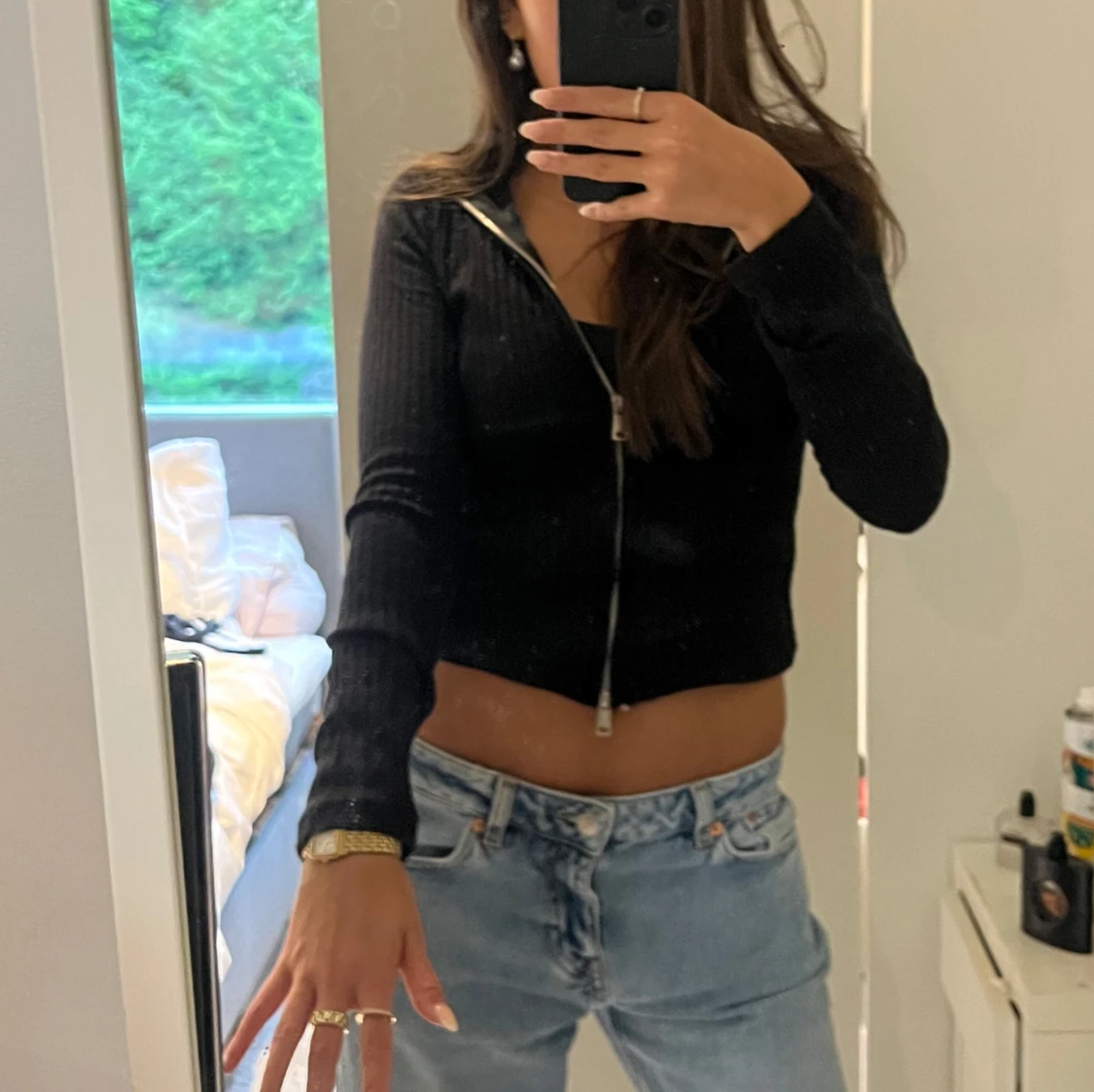 Svart croppad stickad overshirt - 2