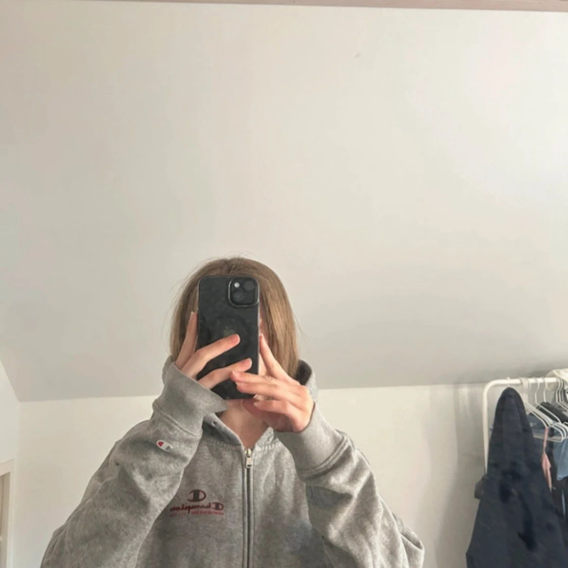 Grå hoodie från Champion med dragkedja