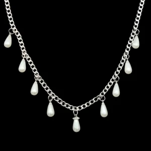 Silverhalsband med droppformade pärlor - Stilrent halsband. Rostfritt stål.  Längd-40cm 