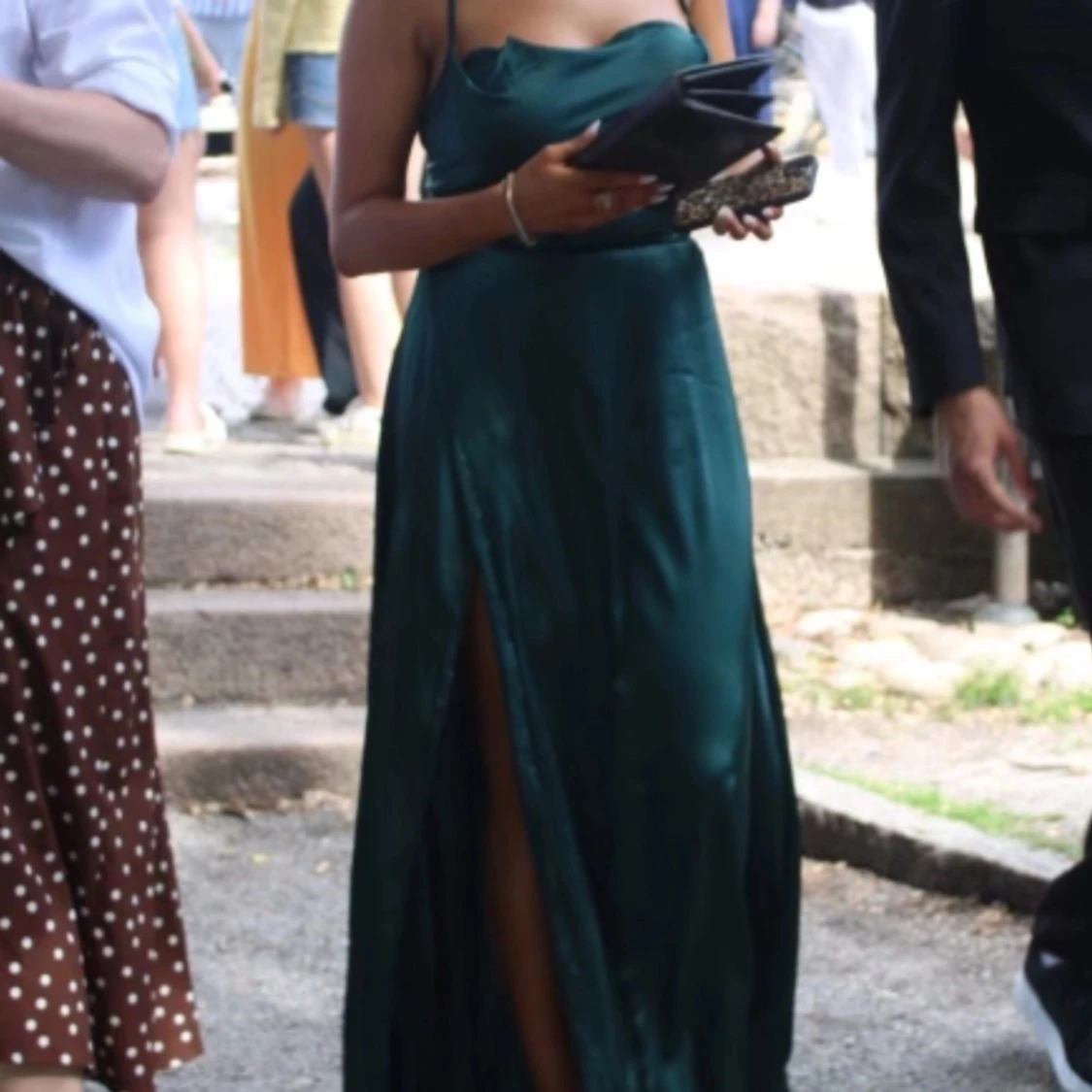 Mörkgrön balklänning med slits - 92