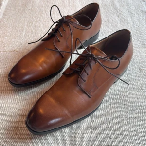 Bruna skinnskor från Steve Madden - Snygga bruna skinnskor från Steve Madden med klassisk snörning och elegant spetsig tå. Skorna har en låg klack och svart sula, perfekta för en dressad look. Tillverkade i slätt skinn med stilrena sömmar och tidlös design.