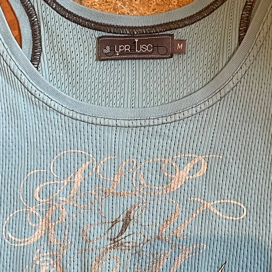 Ljusblå ribbad linnetopp - 1