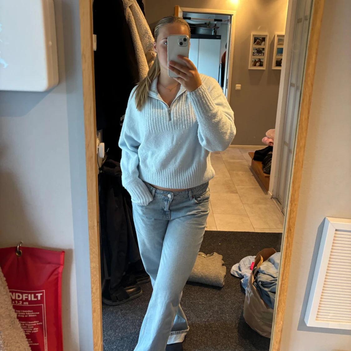 Ljusblå stickad half zip tröja - 2