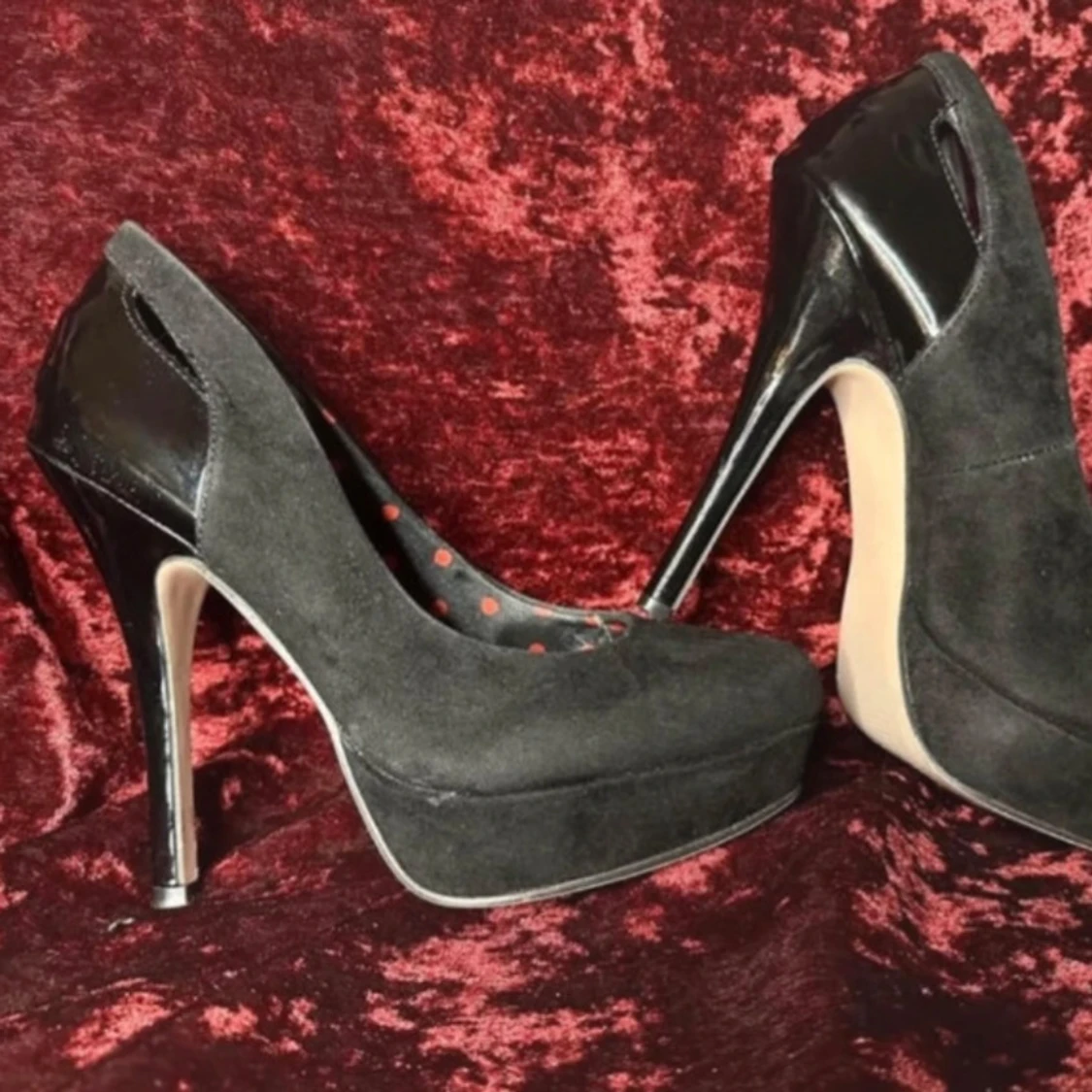 Svarta platåklackar i mocka & lack – retrostil, 50-tal, Pinup, Rockabilly, stl 36 - 2