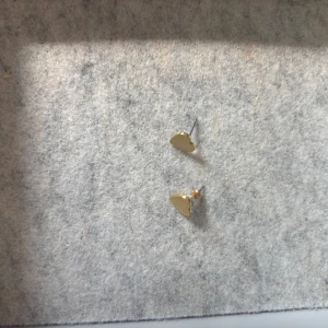 Guldiga hjärtformade örhängen Pilgrim - Snygga små örhängen från Pilgrim i form av hjärtan. De är i guldig färg och har en stilren, minimalistisk design som passar perfekt till alla tillfällen. Märket är ingraverat på baksidan av örhängena.