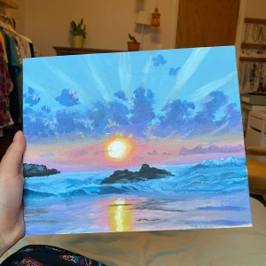 Akrylmålning av en solnedgång  - Det här är en målning som jag har målat av en bild på en färgstark solnedgång🎨Måtten är 22x27cm