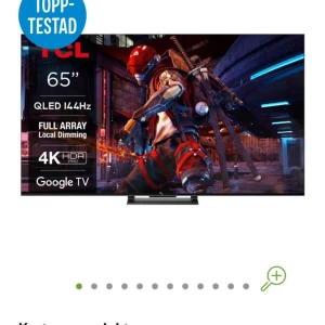 TCL 65'' QLED 144Hz 4K HDR Google TV - Stor 65-tums QLED-TV med 4K-upplösning, 144Hz uppdateringsfrekvens och HDR för skarpa bilder. Utrustad med Google TV för enkel streaming och smarta funktioner. Perfekt för gaming, film och serier i hög kvalitet.