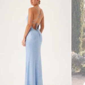 Glittrig balklänning  - Säljer denna helt oanvända vackra blå balklänningen med glitter. Prislappen sitter kvar! Nypris 1599kr, mitt pris 899kr😍🩵