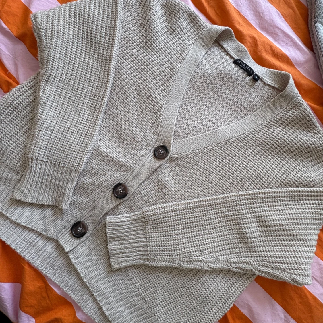 Beige ribbad kofta - 1