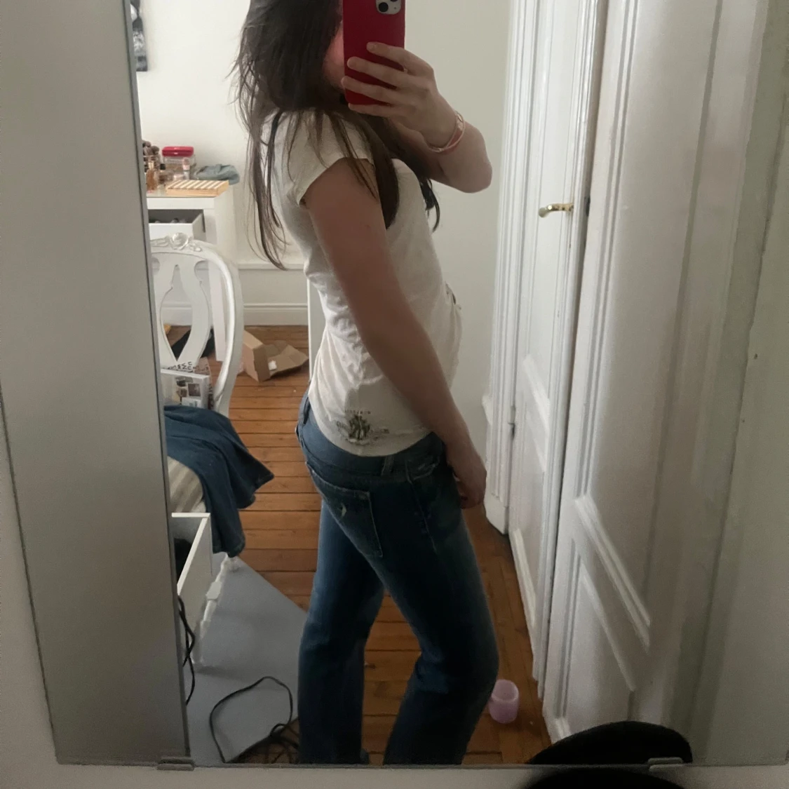 Blå bootcut jeans låg midja - 4