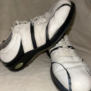 Säljer ett par Ecco golfskor. Skorna är i använt skick och har en klassisk design med svarta detaljer. Perfekt för golfrundan! Storlek 37 - Säljer ett par Ecco golfskor. Skorna är i använt skick och har en klassisk design med svarta detaljer. Perfekt för golfrundan! Storlek 37