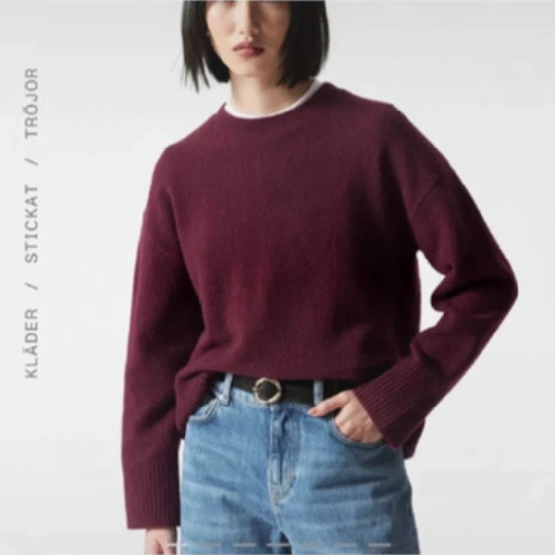 Vinröd stickad tröja med loose fit - 1