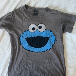 Grå Cookie Monster t-shirt Sesame Street - Säljer en grå t-shirt från Sesame Street med stort Cookie Monster-tryck i blått och svart på framsidan. Använd ett par gånger- Storlek S 