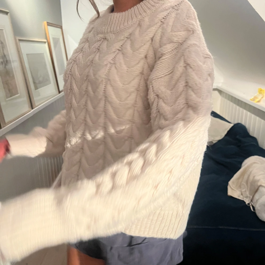 Vit stickad kabeltröja oversize  - 1