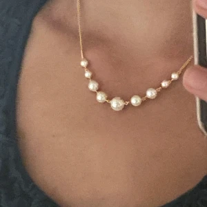 Guldhalsband med vita pärlor - Snyggt halsband med pärlor och klor slutsålt från LÉ accesories, det är 925 silver platerat med riktigt guld. Aldrig använt så i nyskick🫶tryck gärna på köp nu. Ser lite ut som de från maria nilsdotter.