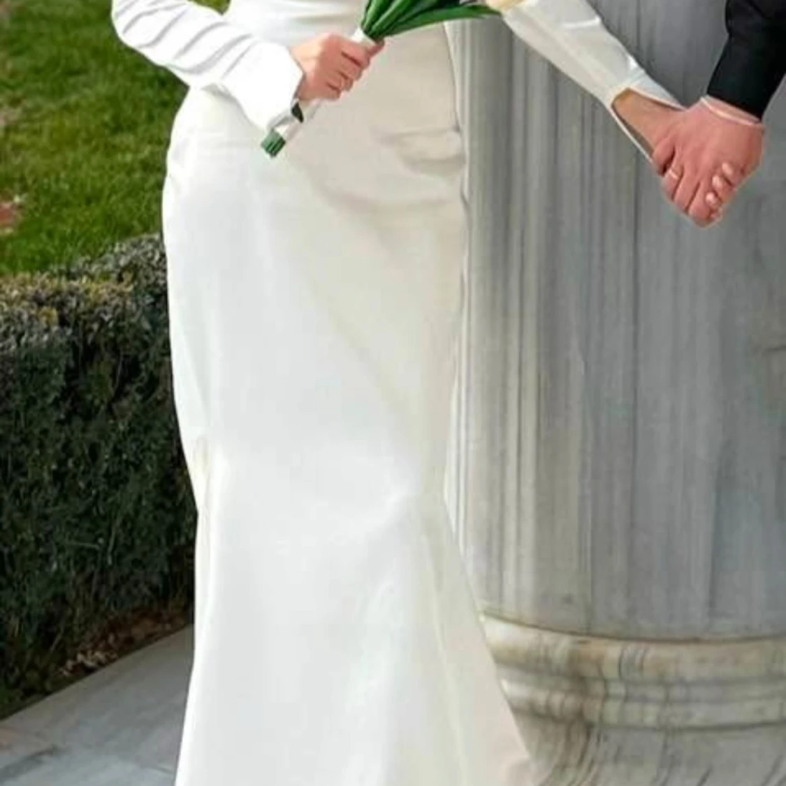 Vit lång offshoulder klänning - 1