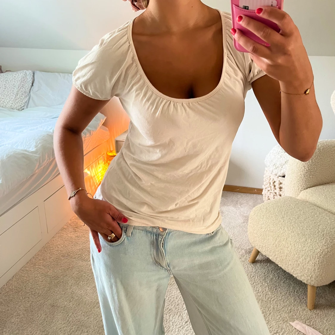 Ljusrosa topp med puffärm - 2