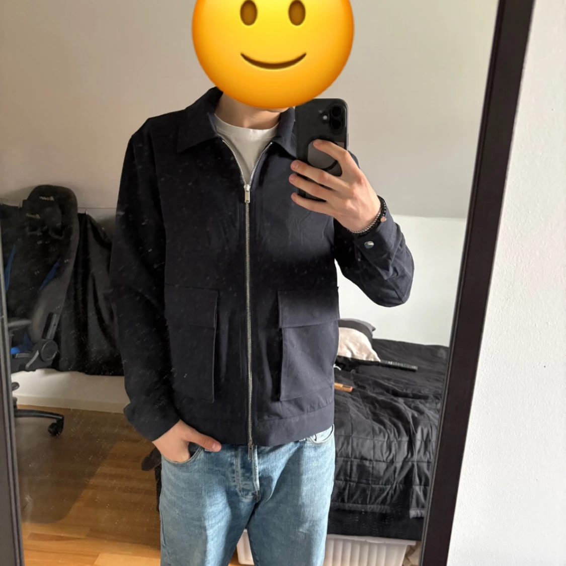 Navy jacka med dragkedja