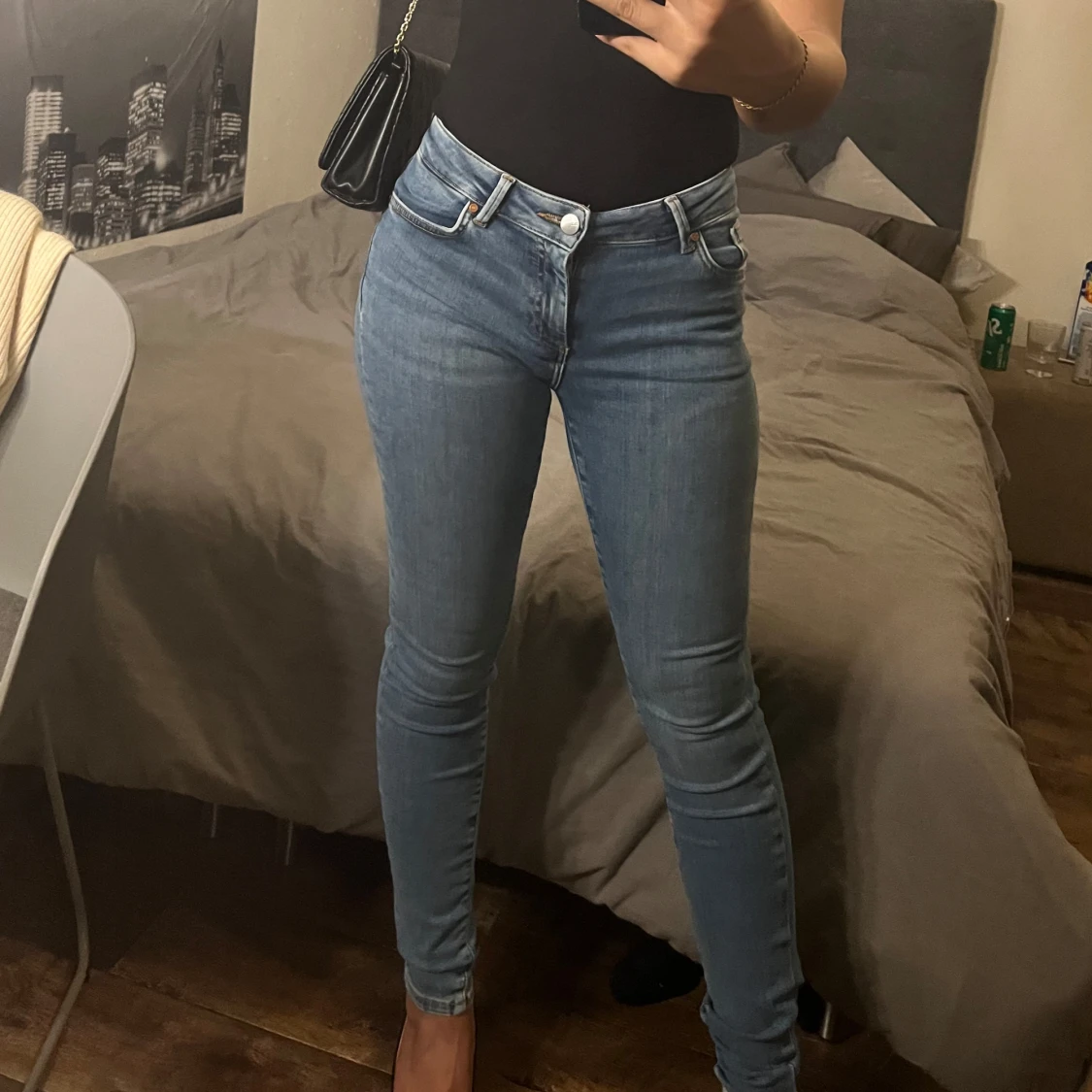 Ljusblå lågmidjade skinny jeans - 2