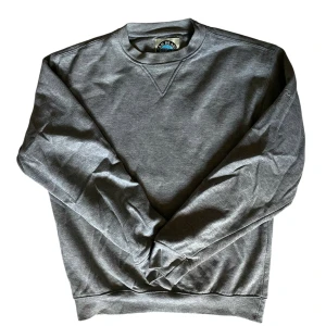 Grå sweatshirt från Ram Jeans - En klassisk grå sweatshirt från Ram Jeans med rund halsringning och broderad logga på ärmen. Tröjan har långa ärmar och ribbade muddar vid ärmslut och nederkant. Perfekt för en avslappnad stil.